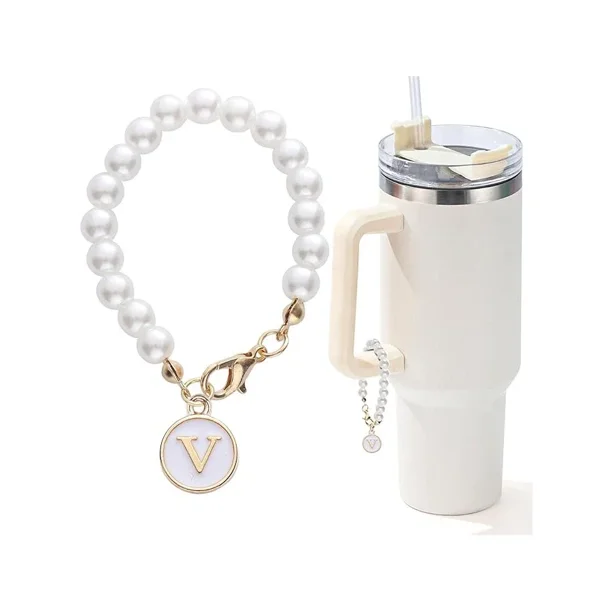 Abalorio de letra para taza Stanley, cadena de perlas, accesorios para asa de botella de agua, decoraciones de identificación con nombre inicial personalizado