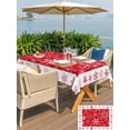 thumbnail image 4 of Outdoor Tablecloth with Umbrella Hole and Zipper, Christmas Snowflakes Rectangle Table Cloth 60x84 Inch Waterproof Tablecloth, Red Xmas Winter Vintage Picnic Table Cover for Patio Camping, 4 of 7