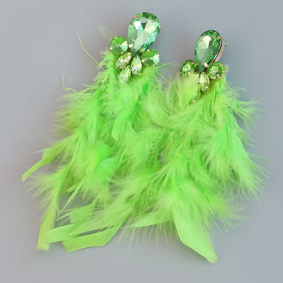 Namzi Boho Feather Tassel Earrings Long Drop Dangle Feather Earrings, Party Earrings,Style A,Green