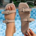 thumbnail image 5 of Domuza Women's Genuine Leather Platform Sandals Cork Footbed Slip-on Sandals Summer Chunky Slides with Double Adjustable Buckle Casual Vacation Shoes Beige 7.5（EU-39）, 5 of 6