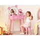 thumbnail image 1 of Yeshouse tocador infantil con espejo en forma de oso, incluye taburete y luces LED, escritorio de maquillaje de madera estilo princesa con cajones de almacenamiento, mueble de juego seguro para niñas, 1 of 8