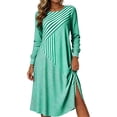 thumbnail image 2 of Womens Striped Midi Dresses Long Sleeve Square Neck Trendy Loose Casual Comfortable Dress Green 01 L, 2 of 7