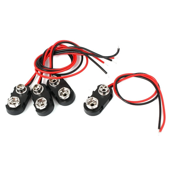 Unique Bargains 9V Battery Buckle Clip Holder I Type Connector with Lead Wire, 4 Count