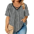thumbnail image 2 of HOMBOM Shirts for Women Plus Size Trendy Tee Shirts Striped Oversized V Neck Short Sleeve Casual Ladies T Shirts, 2 of 6