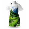 thumbnail image 3 of Mountain Apron Alpine Landscape with Meadow Cottages and Pines Stream in Village View Print, Unisex Kitchen Bib Apron with Adjustable Neck for Cooking Baking Gardening, Green White, by Ambesonne, 3 of 3