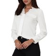 thumbnail image 4 of Unique Bargains Blouse de Travail à Manches Longues Plissée Col en V pour Femmes Blanche S, 4 of 5