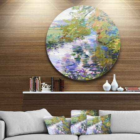 Metal Paintings Wall Art DESIGN ART Designart 'Fall in Amazing Colors' Landscape Painting Large Disc Metal Wall art ()