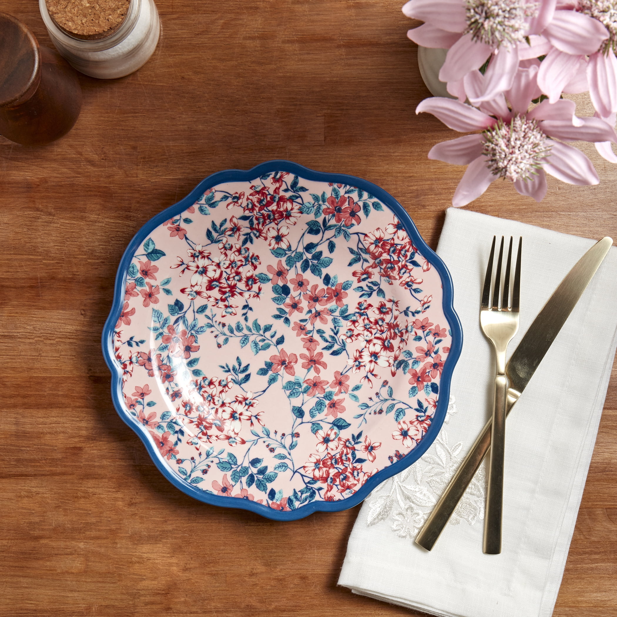 (2 pack) The Pioneer Woman Pretty Posies 8.75" Salad Plate - Blue Floral Stoneware