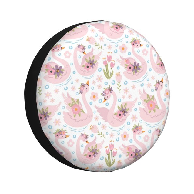 Fotbe Swan And Flowers Funda de Llanta de Repuesto con Estampado, Engrosada, Ajuste Universal para Jeep, Remolque, RV, SUV, Camión-17 inch