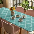 thumbnail image 3 of Blue Green Moroccan Table Cloths for 8 Foot Rectangle Tables, Morocco Retro Abstract Quatrefoil Plaid Patio Waterproof Elastic Fitted Tablecloths, Washable Rectangular Table Cover for Camping, 3 of 8