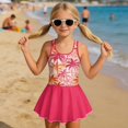 thumbnail image 3 of COEQINE Swim Dress for Girls, One Piece Swimwear with Attached Skirt & Built-in Brief, Comfortable Tank Neckline & Secure V-Back, for Pool & Beach, Sizes 3-4, Tropical Palm Tree Plumeria Pink, 3 of 8