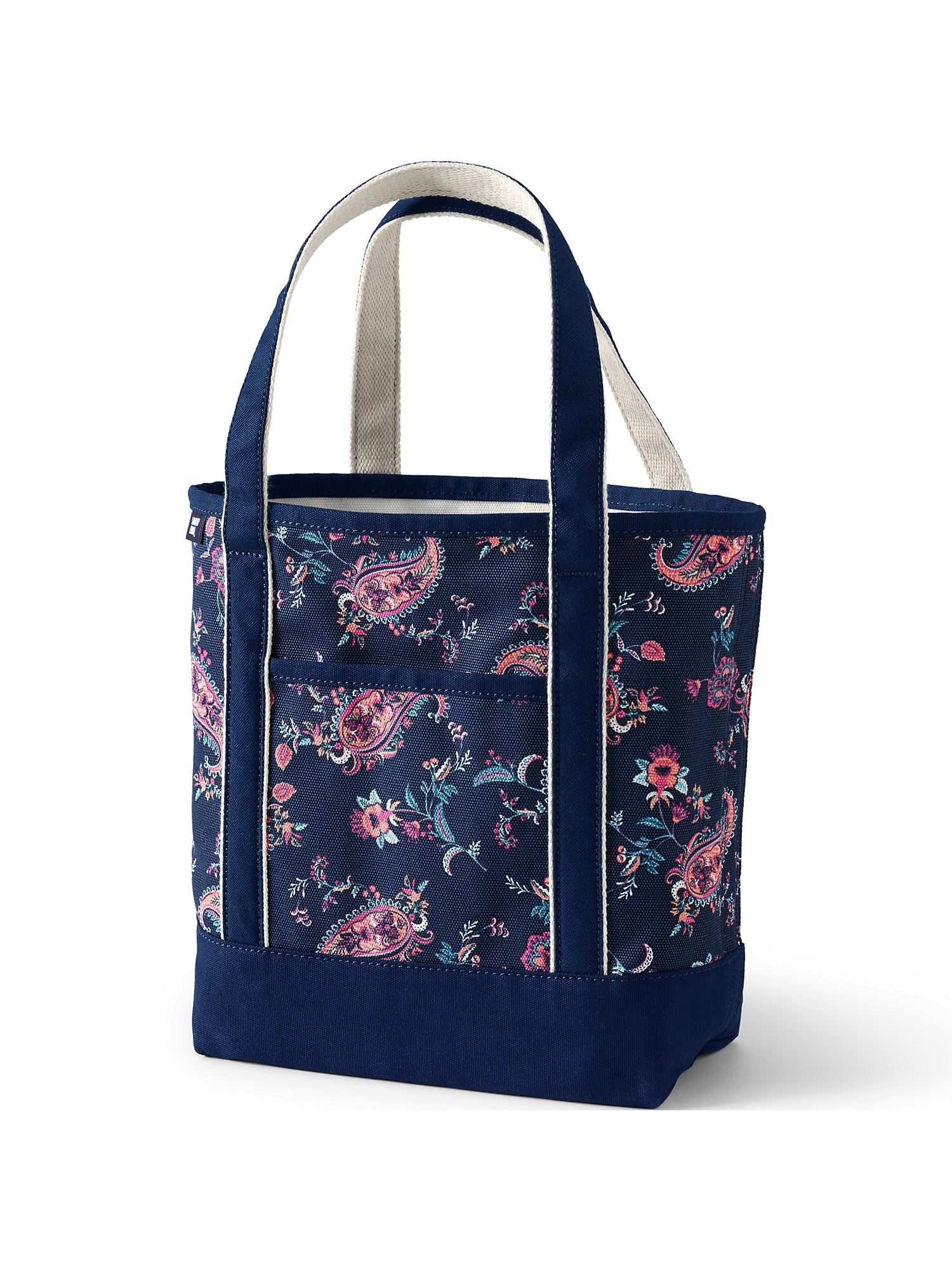 Lands' End Medium Print 5 Pocket Open Top Canvas Tote Bag