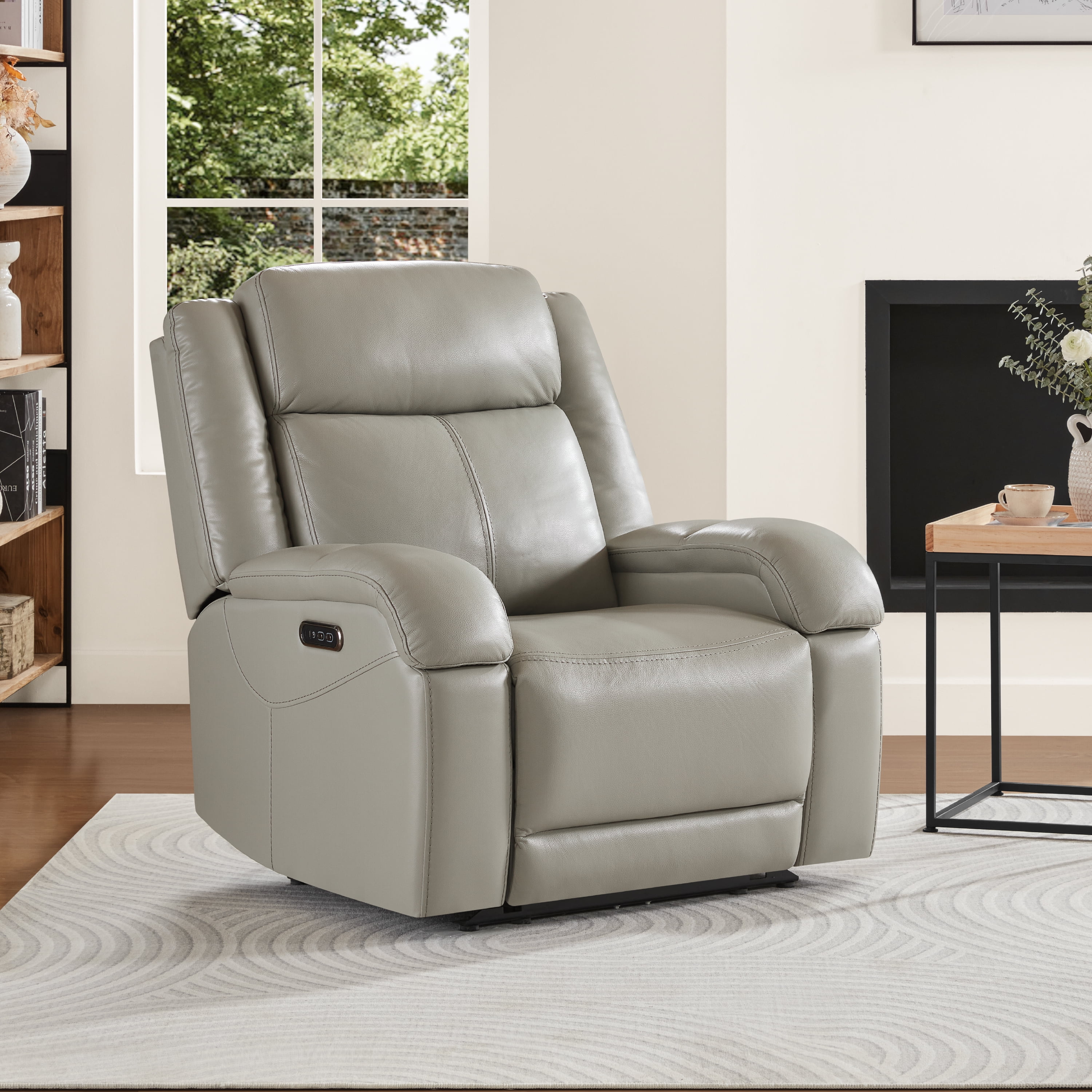 CHITA Genuine Leather Power Recliner Chair with Adjustable Headrest, Gray