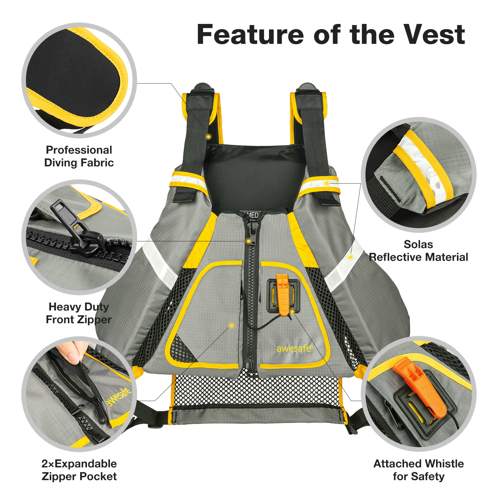 awesafe Adult Watersport Unisex Universal Vest(Yellow,XS/S