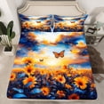 thumbnail image 2 of Castle Fairy Floral Sunflower 3pcs Twin Sheet Sets,Flying Butterfly Twin Fitted Sheet,Blue Orange Breathable Flat Sheet,Super Cozy Flower Room Decor, 2 of 7