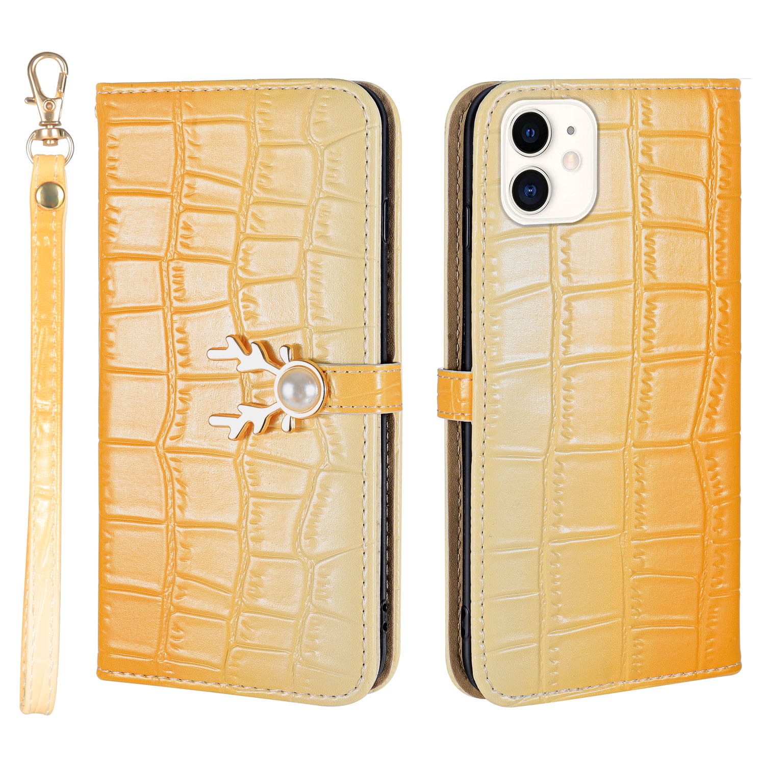 PU Leather Flip Cover Compatible with iPhone XR Yellow Wallet Case for iPhone XR 