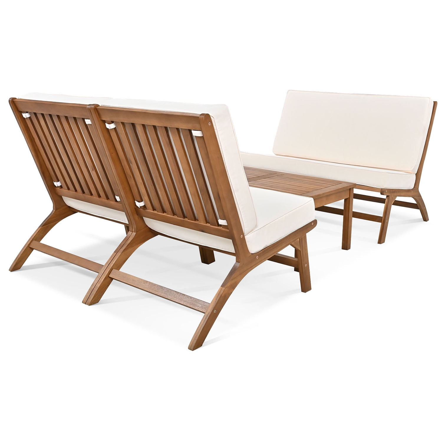 Kadyn 4-Piece V-shaped Seats Set, 2 Single Chairs,1 Rectangular Table,Double Chair, Acacia Wood Outdoor Sofa for Garden, Beige
