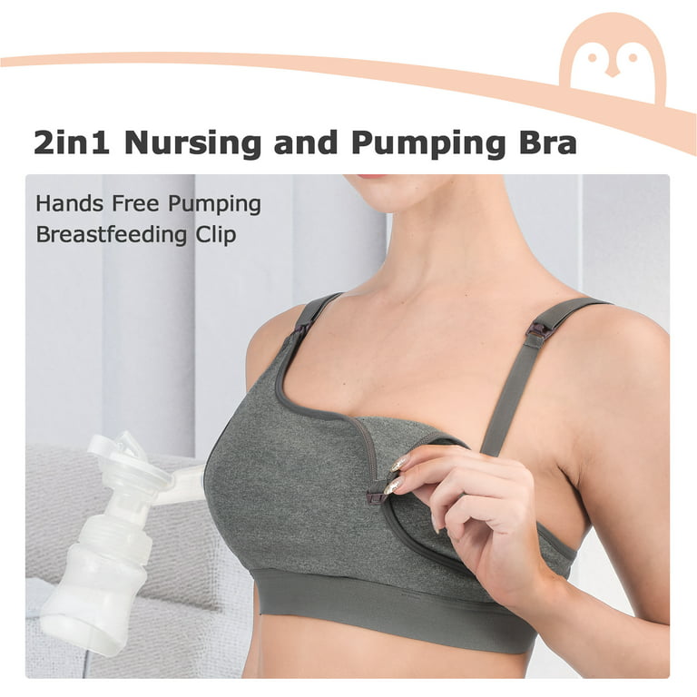 Momcozy Maternity Hands Free Pumping Bra Suitable for Breastfeeding-Pumps,  Gray, L