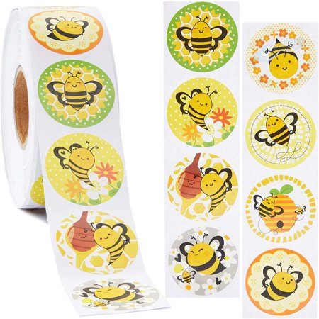1000 Piece Honey Bee Sticker Roll for Classrooms  Incentives  8 Designs  1.5 in
