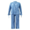 thumbnail image 3 of Women Solid Color Long Sleeve Blouse and Straight Fit Trousers, 3 of 9