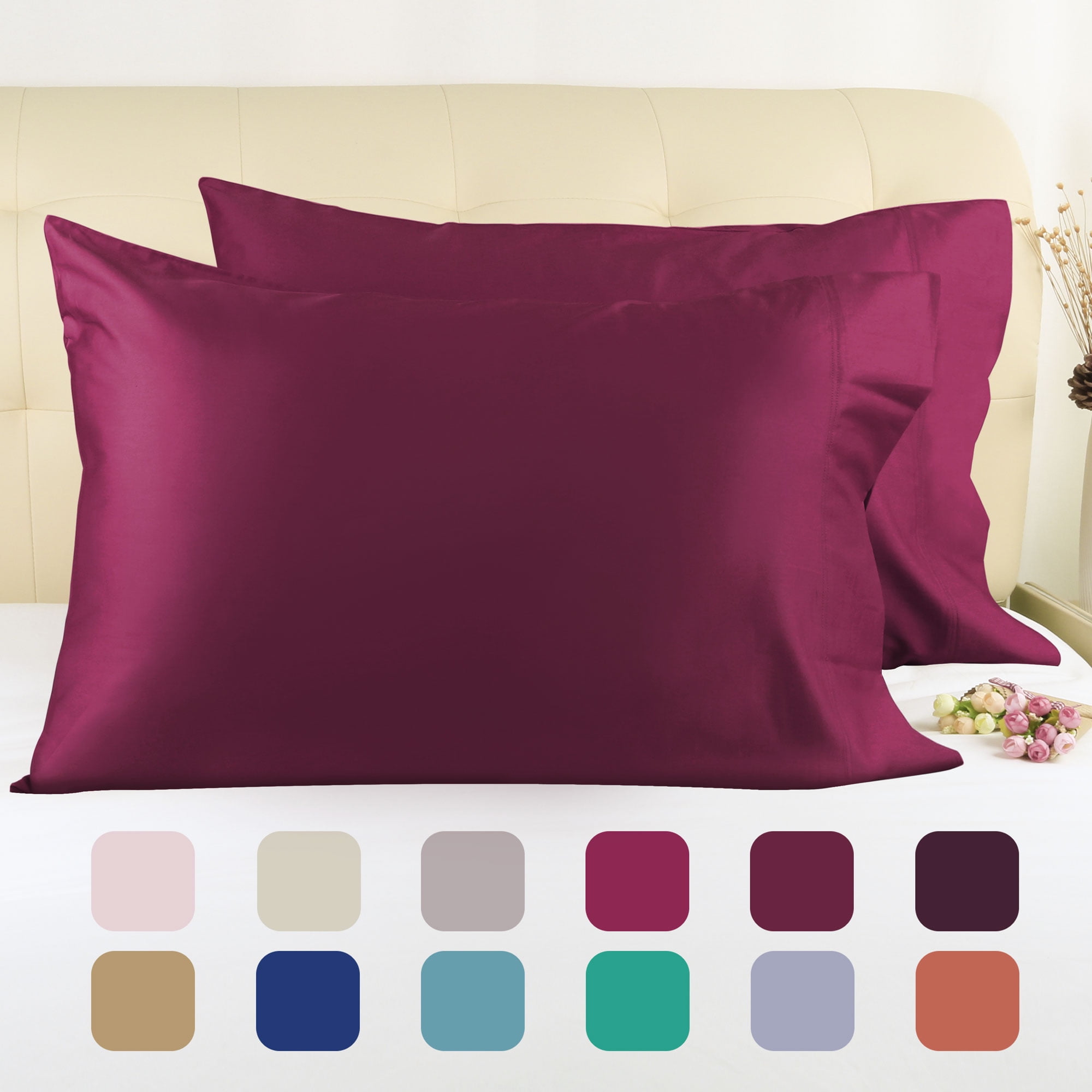 PiccoCasa Set of 2 Pillow Case 600TC Long Staple Cotton, Burgundy
