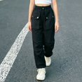 thumbnail image 4 of CPNG Girls Cargo Pants Solid Color Elastic High Waist Straight Wide Leg Baggy Cargo Sweatpants Lightweight Streetwear Casual Cargo Trousers, 4 of 6