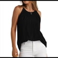 thumbnail image 1 of Camisola Plisada para Mujer, Tirantes Finos, Cuello Halter, Dobladillo Curvo, Moda 2025, Negro, L, 1 of 9
