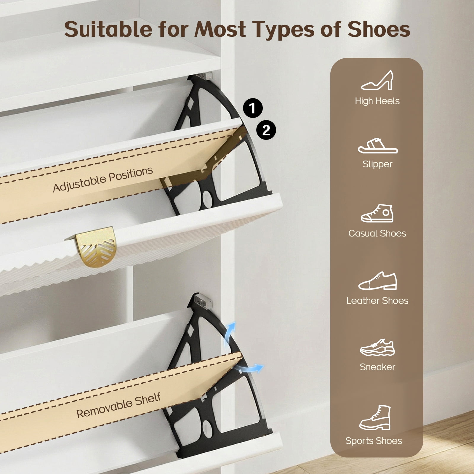 Kbun Tall Shoe Storage Cabinet with 2 Flip Drawers, Hidden Wood Shoe Cabinet for Entryway Hallway, Freestanding Narrow Slim Shoe Organizer Space Saver for Living Room, White