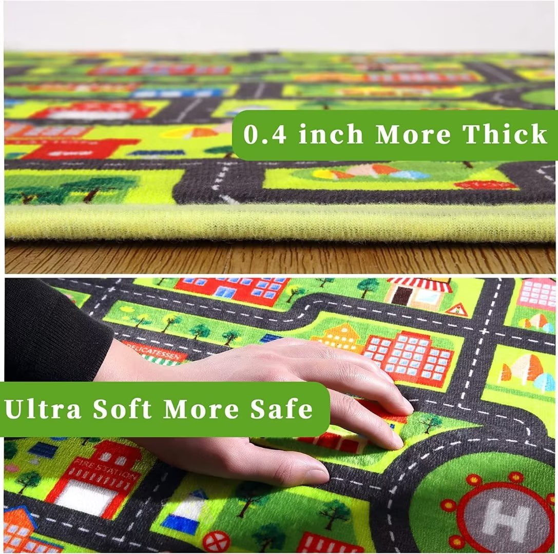 Haperlare Round Kids Playmat 4ft Car Rug Toddler Classroom Kids Road Traffic Carpet Non Slip Nursery Rug City Map Educational Rug for Bedroom Kids Boys Room, Black