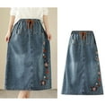 thumbnail image 2 of Spring Summer Women's Skirt Elastic Waist A-Line Skirt Embroidery Denim Retro Female Skirt Leisure Home Dailywear, 2 of 9