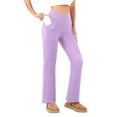 thumbnail image 3 of QATAINLAV Women's Fleece Lined Flared Leg Pants Cross High Waist Sports Yoga Trousers Solid Color Casual Legging Pants with Pockets, Purple, M, 3 of 8