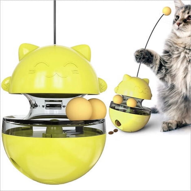 Juguete para Gatos 4 en 1, Vaso para Gatos, Vaso Interactivo con Bolas para Gatos con Doble Bola con dispensador de Alimentos, Adecuado para Juego de Entrenamiento educativo para Gatos