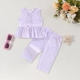 thumbnail image 2 of TOWED22 Newborn Baby Girl Summer Outfits Sleeveless Floral Print Camisole Long Pants 2pcs Toddler Clothes(Purple,18-24 M), 2 of 4