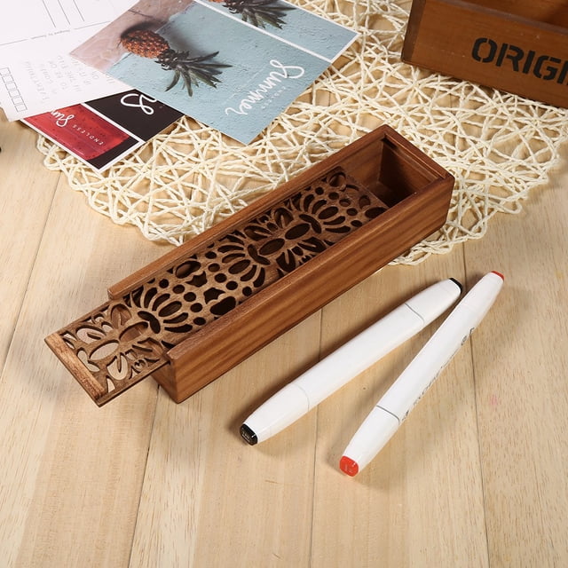 Étui à crayons en bois - 4 types de boîtes à crayons en bois(# 3 Type de texture symétrique)