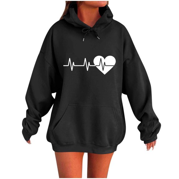 Pullover Hoodie for Womens Plus Size Fashion Casual Ladies Printed Long Sleeve Tops Blouse Hooded Sweatshirts