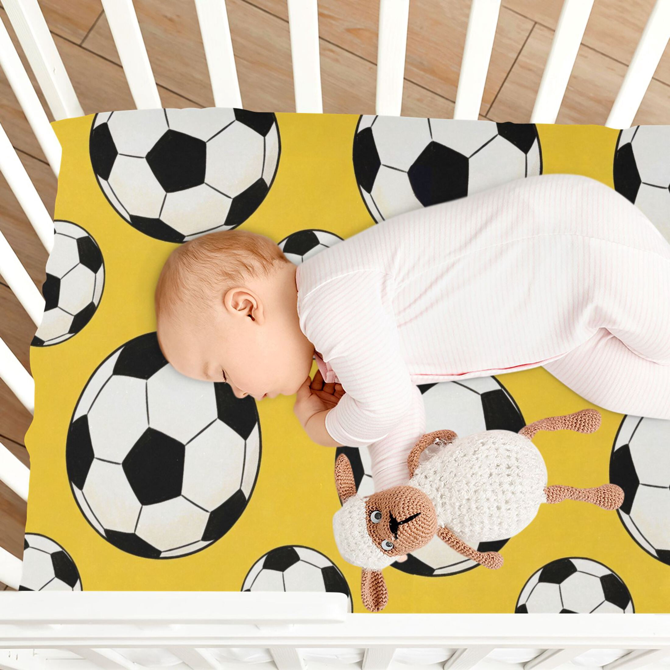 Baby Essentials 52”x 28”- Standard Cotton-like Modal Elastic- Yellow Football Design Crib Sheets for Newborns and Toddlers