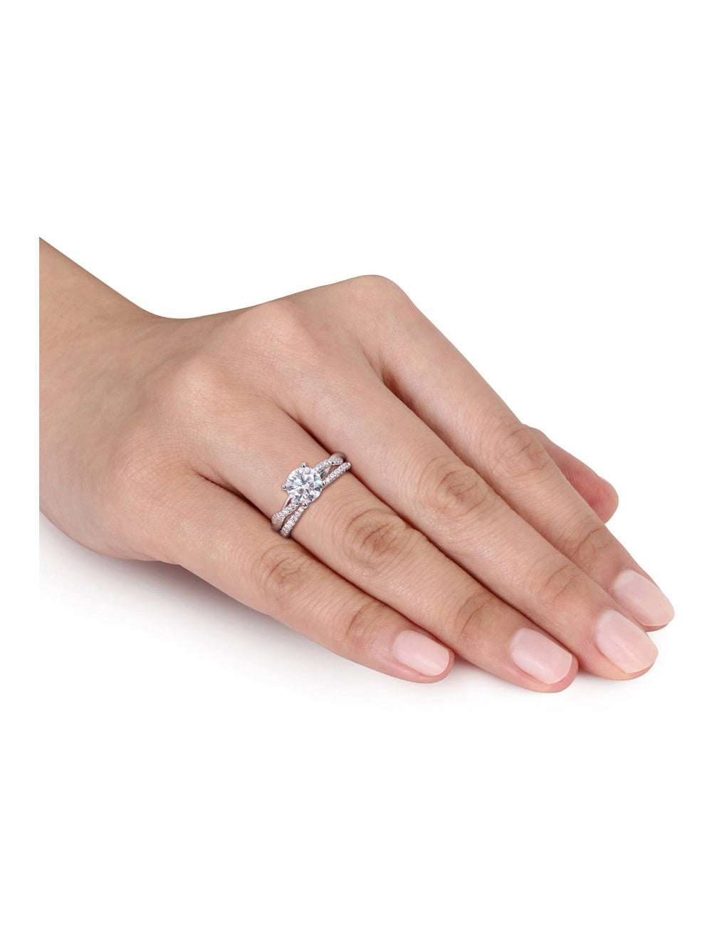 1.50 Carat (Ctw) Synthetic Moissanite Bridal Ring Engagement Wedding Set in Sterling Silver for Women