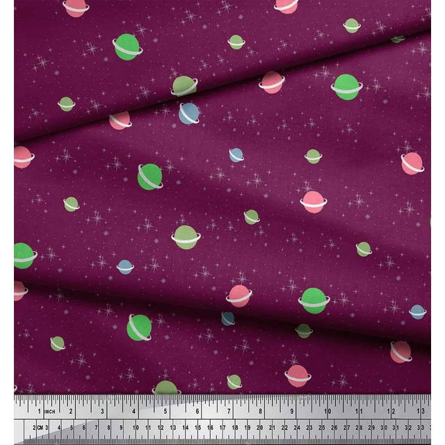 Soimoi Tissu Poly Georgette Étoile & Planète Galaxie Décor Tissu Imprimé au Mètre 52 Pouces de Large