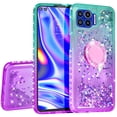 thumbnail image 2 of Phone Cover Compatible for Moto One 5G Case, Moto G 5G Plus Case, Moto One Lite Case Liquid Floating Quicksand with Diamond Ring Stand for Magnetic Car Mount and Lanyard - Purple on Teal, 2 of 5