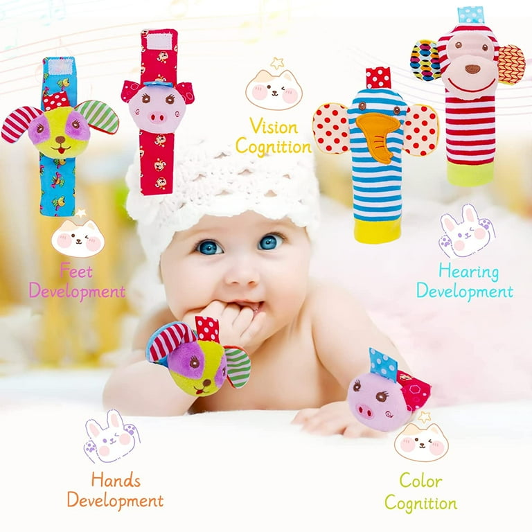 Baby Wrist Rattle Socks and Foot Finder Set, Perfect Baby Toys for