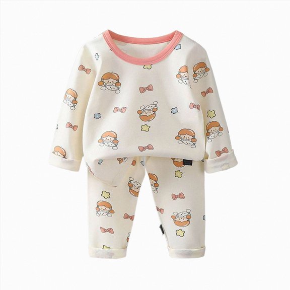 UAYOTSE Toddler Unisex Long Sleeve Pajama Outfit Cute All‑Over Print Crew Neck Top and Elastic Waist Pants Size 12-18 Months