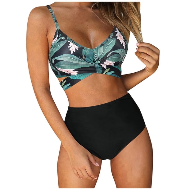 MKLEKYY Trajes De Baño Mujer Dos Piezas Women High Waisted String Floral Printed 2 Piece Bathing Swimsuit 116
