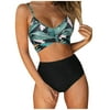 Women Criss Cross High Waisted String Floral Printed 2 Piece Bathing Swimsuit
