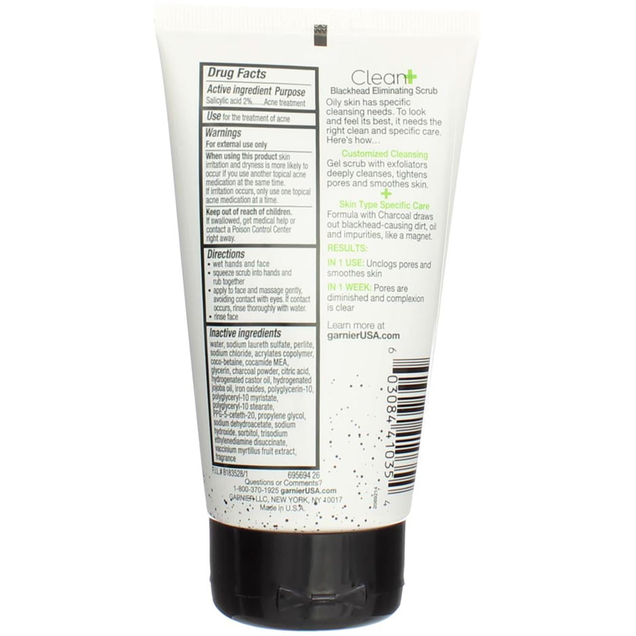 Garnier SkinActive Clean+ Blackhead Eliminating Face Scrub, Charcoal, 5 fl oz (3 Pack) (Bundle)