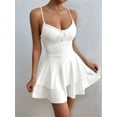 thumbnail image 6 of Women'S Tie Back Spaghetti Strap Mini Dress Tiered Ruffle Fit and Flared A Line Cute Short Party Dress White L, 6 of 7