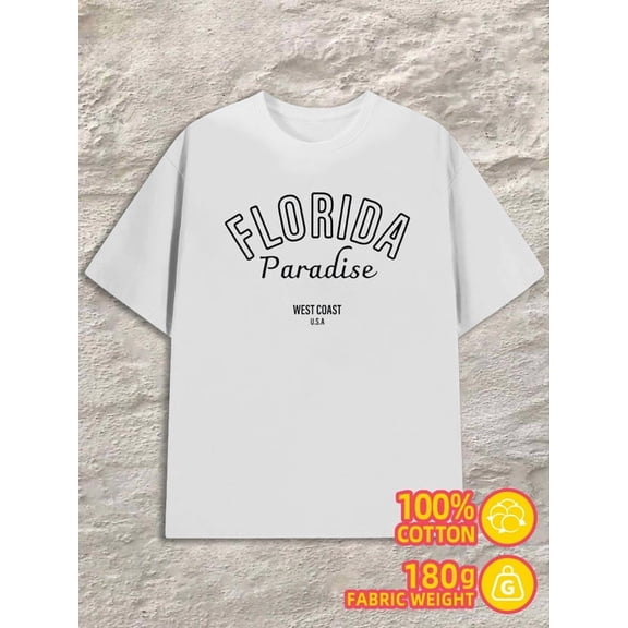 Florida Paradise Tee mens 180G 100% Cotton white Trendy Unisex Shirt Crewneck tshirts Trendy Unisex Shirt Short Sleeve tshirts Vintage Unisex Shirt Cotton tshirts