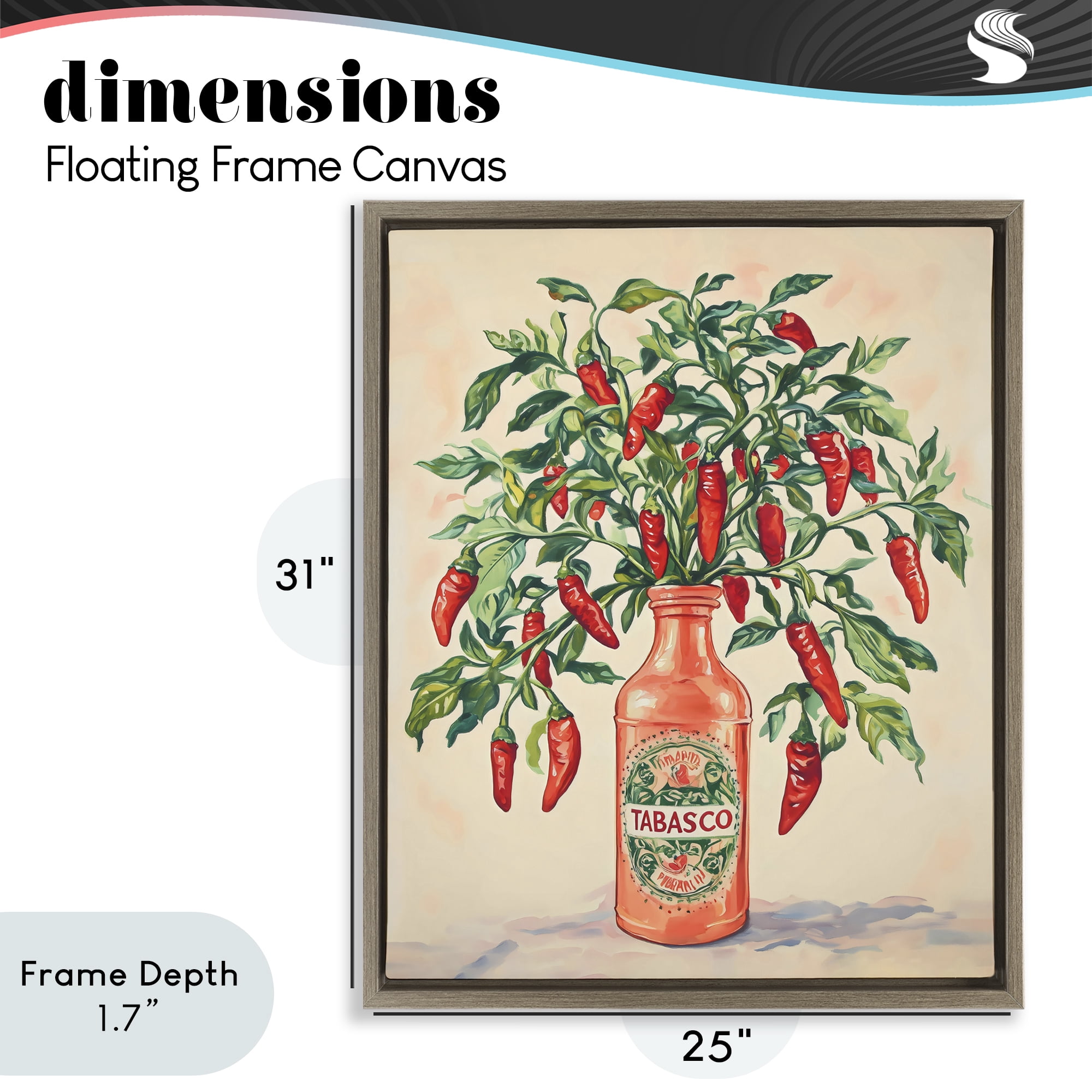 Stupell Industries Chili Peppers in Hot Sauce Vase Brown Framed Floater Canvas Wall Art, design by The Prints Vibe