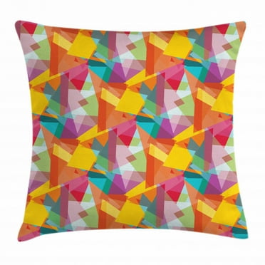 Abstract Throw Pillow Cushion Cover, Contemporary Design Colored Polygons Diamonds and Triangles Jumbled and Overlapped, Decorative Square Accent Pillow Case, 16 X 16 Inches, Multicolor, by Ambesonne