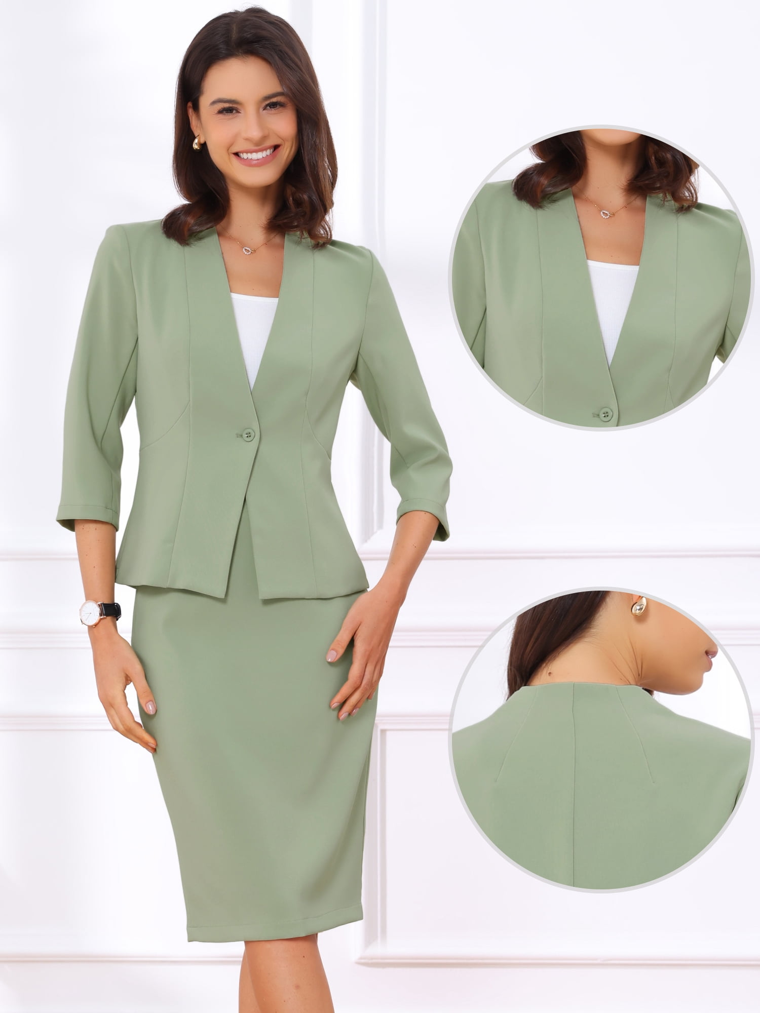 DARING DIVA 2Pcs Women's Office Work Outfit Business Skirt Suit Set L Green