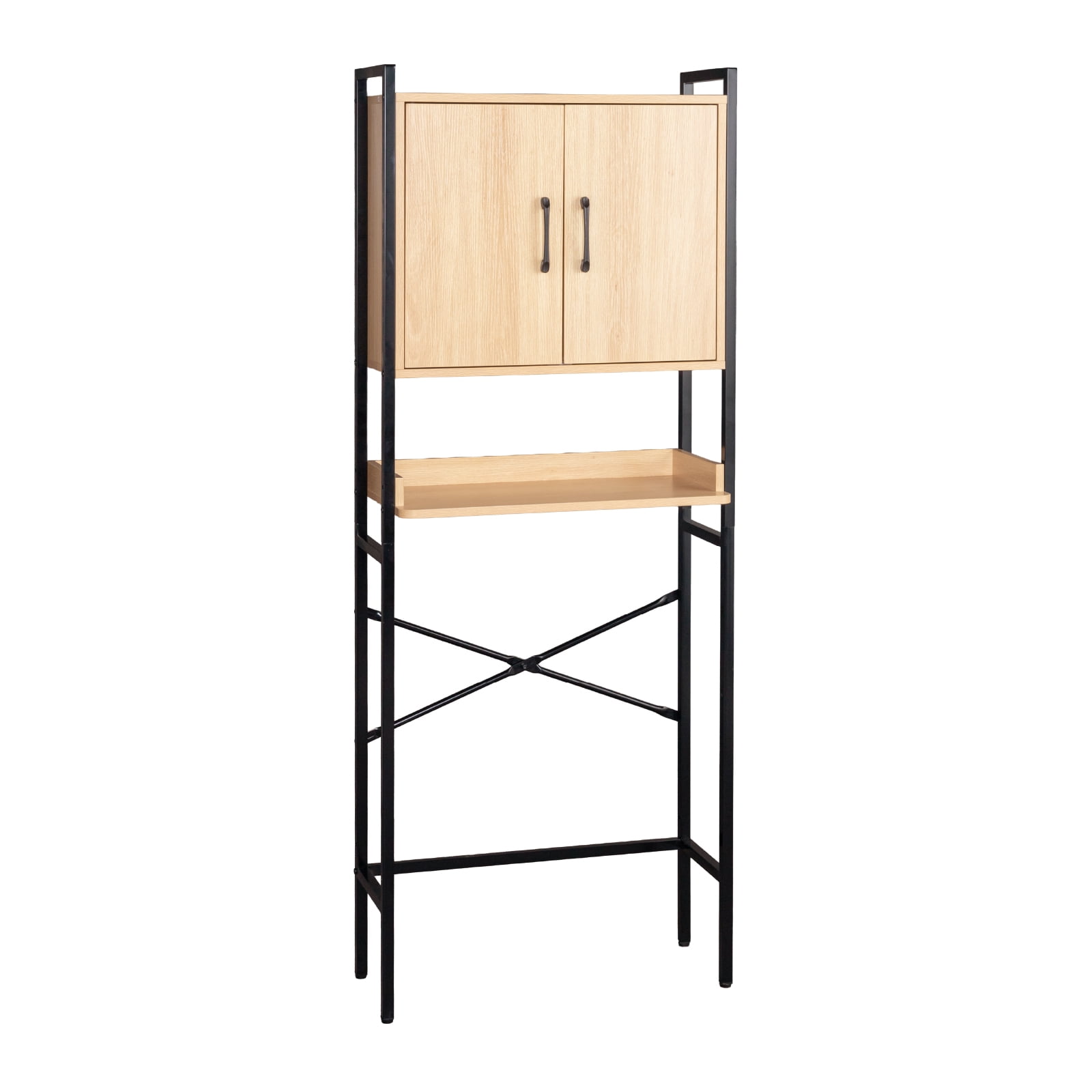 One Shelf Toilet Cabinet, Wood Grain Embossed Design, Mdf Melamine Veneer With Square Tubing, Double Doors, 64.5*30*171cm